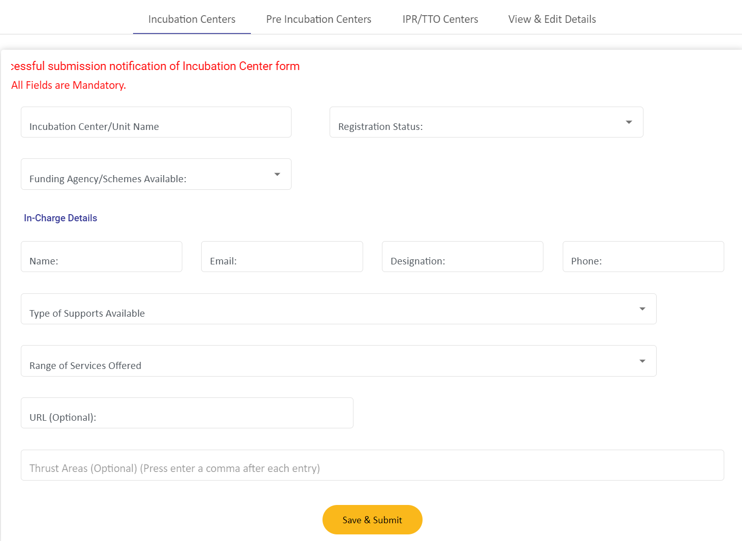 Incubation Form