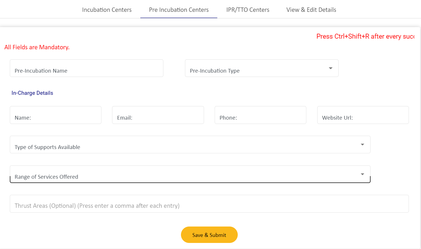 Pre Incubation Form